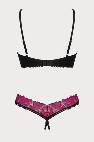 Obsessive Rosenty Bra & Crotchless Thong Black