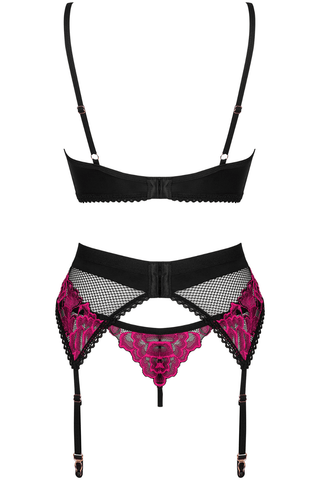 Obsessive Rosenty Bra, Thong & Suspender Black