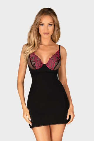 Obsessive Rosenty Chemise & Thong Black