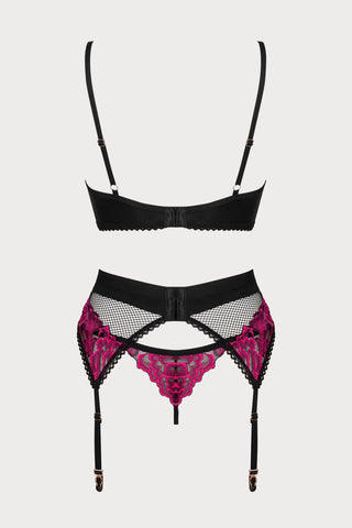Obsessive Rosenty Bra, Thong & Suspender Black