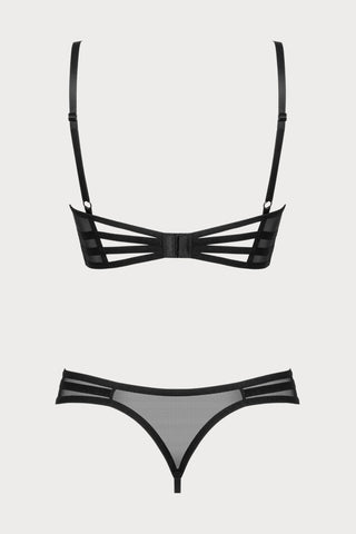 Obsessive Roxelia Cupless Bra & Crotchless Thong Black