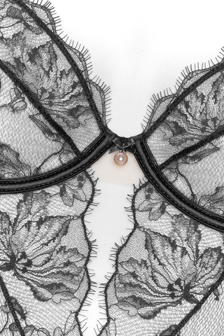 Women Black Lace & Satin Underwired Brazilian Bodysuit Prelude Pearl