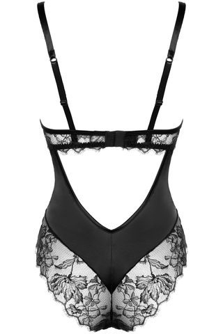 Women Black Lace & Satin Underwired Brazilian Bodysuit Prelude Pearl