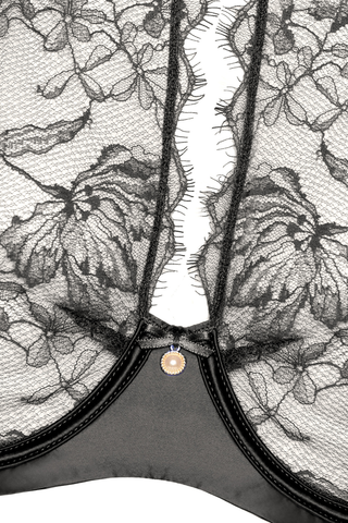 Black Lace & Satin High Neck Bra Prelude Pearl
