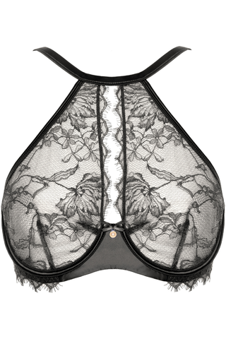 Black Lace & Satin High Neck Bra Prelude Pearl