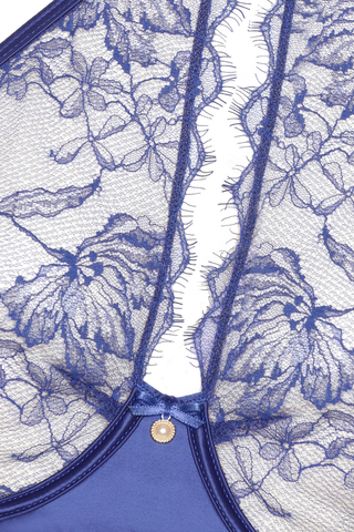 Blue Lace High Neck Bra with Keyhole Neckline by Prelude