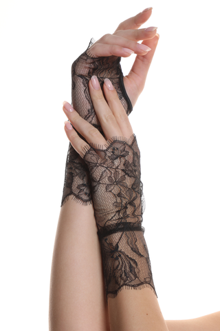 Prelude Pearl Womens Black Fingerless Lace Gloves