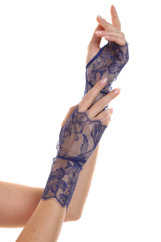 Womens Blue Fingerless Lace Gloves by Prelude