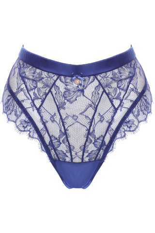 Womens Blue Lace & Satin High Waist Brief by Prelude Milano