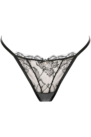 Womens Black Lace & Satin Mini Thong Prelude Pearl