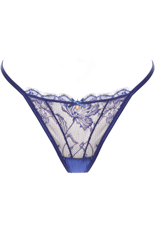 Women's Blue Lace & Satin Mini Thong - Prelude Pearl