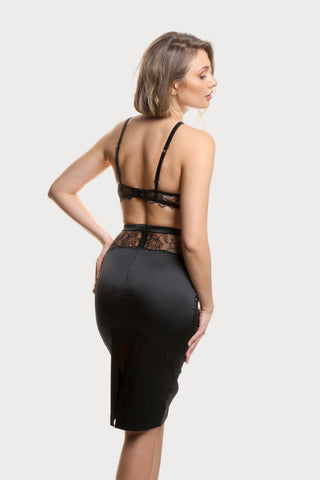 Prelude Pearl Black Satin & Lace Pencil Skirt
