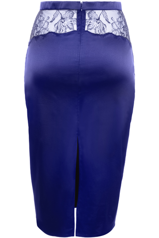 Womens Blue Satin Pencil Skirt with Lace Insert by Prelude