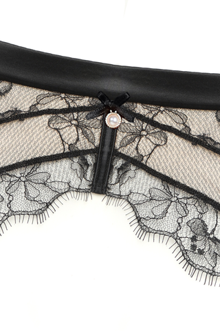 Womens Black Lace & Satin Suspender Belt Prelude Pearl