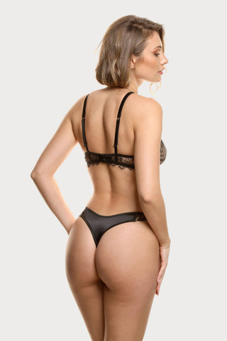 Prelude Pearl Black Lace & Satin Tanga Thong