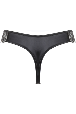 Womens Black Lace & Satin Tanga Thong Prelude Pearl