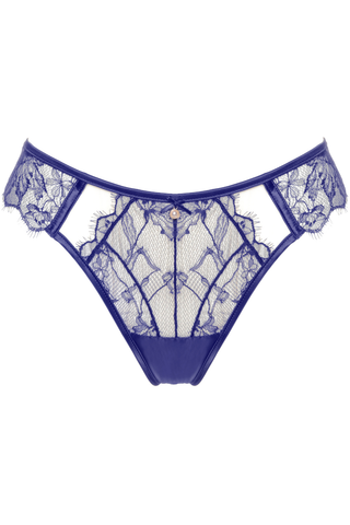 Women's Blue Lace & Satin Tanga Thong by Prelude