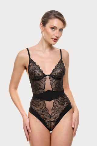 Prelude Seduction Black Lace Brazilian Bodysuit