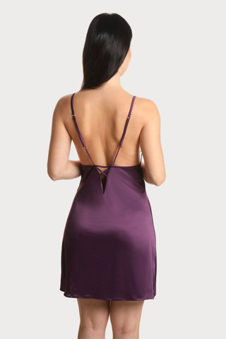 Prelude Venus Violet Babydoll - Satin Embroidery Nightie