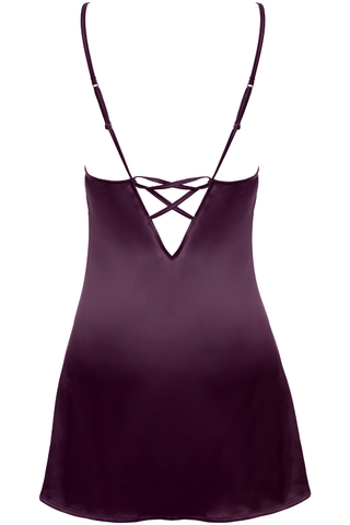 Women's Purple Satin Babydoll with Embroidered Cups - Luxury Satin Nightwear - Prelude Venus