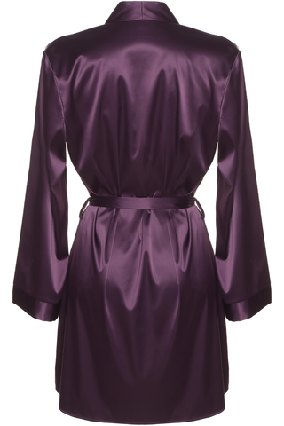Women's Purple Satin Robe with Embroidery - Luxury Satin Nightwear - Prelude Venus
