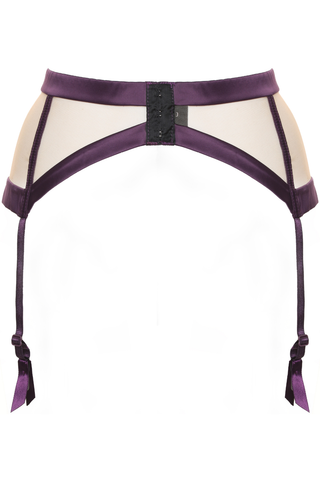Women's Purple Embroidery Suspender Belt with Nude Mesh - Luxury Embroidery Lingerie - Prelude Venus