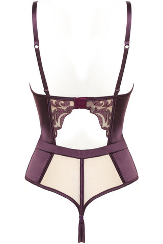 Women's Violet Thong Bodysuit - Luxury Embroidery Lingerie - Prelude Venus
