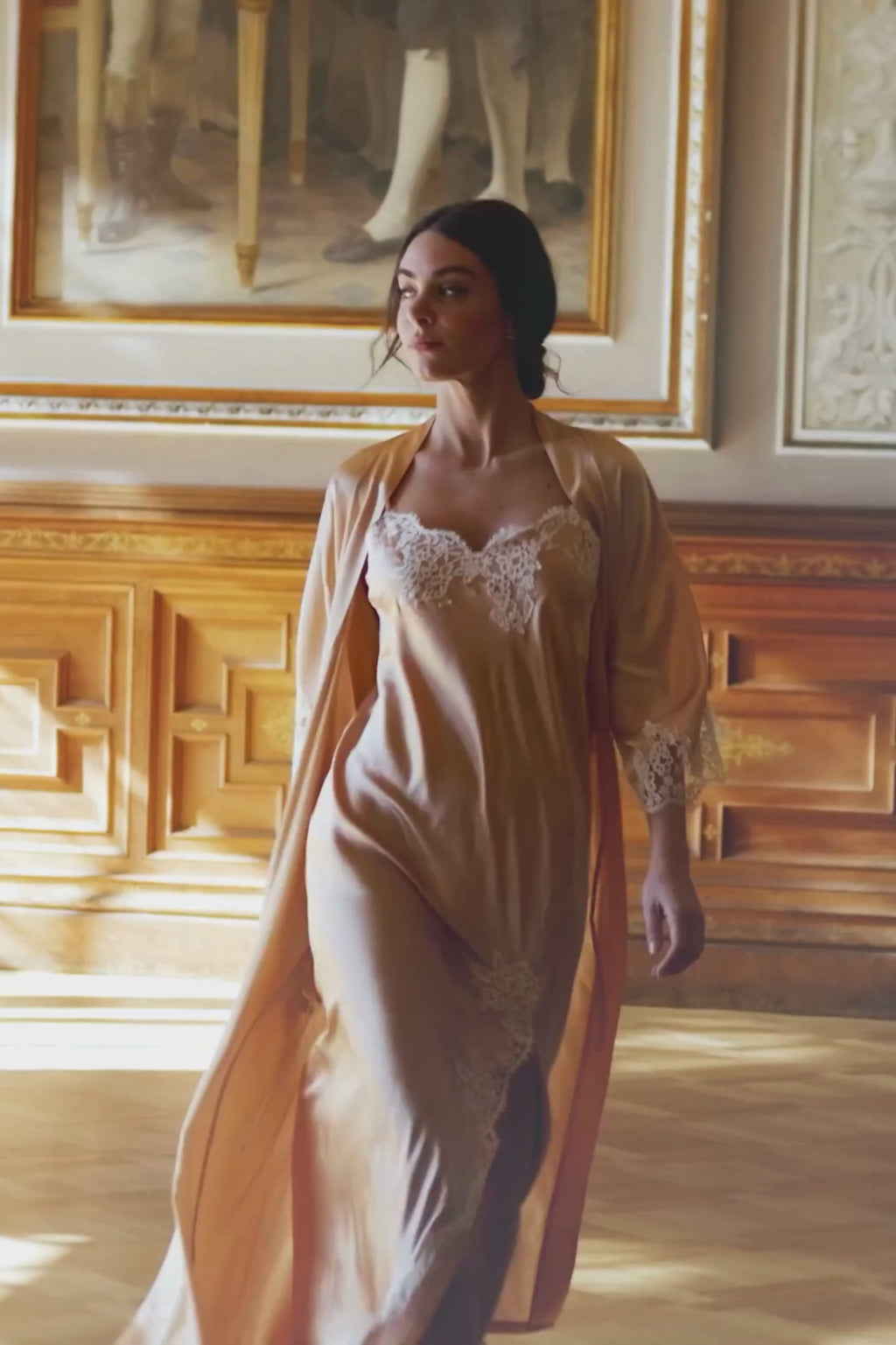 Lise Charmel Peach Silk Long Nightie & Kimono