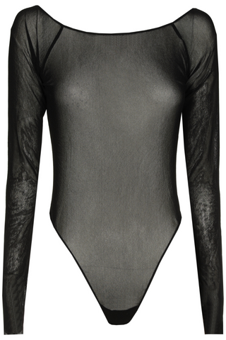 Sarda Milhon Black Long Sleeve Sheer Thong Body - Black Lingerie