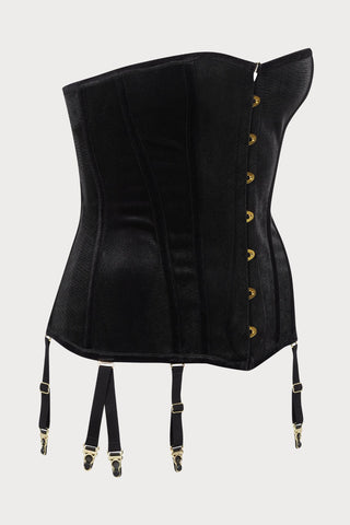 Scandale x Maison Close Rococo Black Velvet Corset with Suspenders - Naughty Knickers