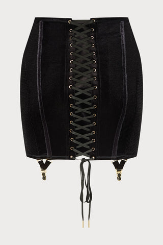 Scandale x Maison Close Rococo Black Velvet Short Skirt with Suspenders - Naughty Knickers