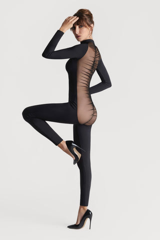 Scandale Nuit Fauve Sheer Back Long Sleeve Jumpsuit Black