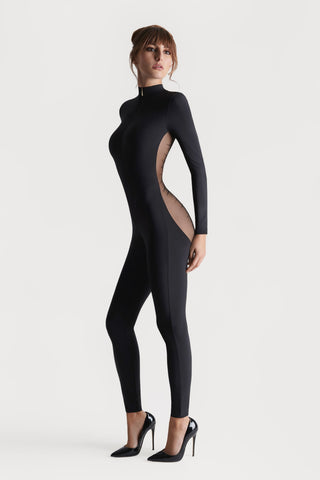 Scandale Nuit Fauve Sheer Back Long Sleeve Jumpsuit Black