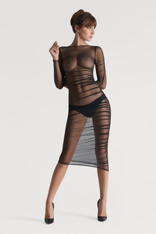 Scandale Nuit Fauve Sheer Long Sleeve Dress Black