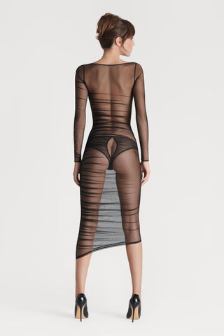 Scandale Nuit Fauve Sheer Long Sleeve Dress Black