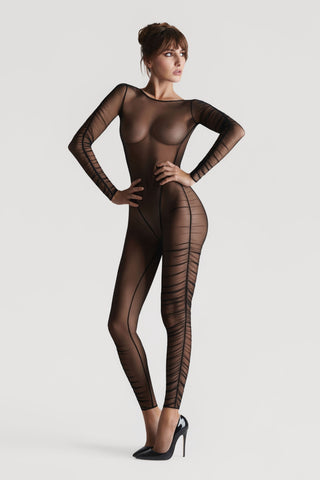 Scandale Nuit Fauve Sheer Long Sleeve Jumpsuit Black