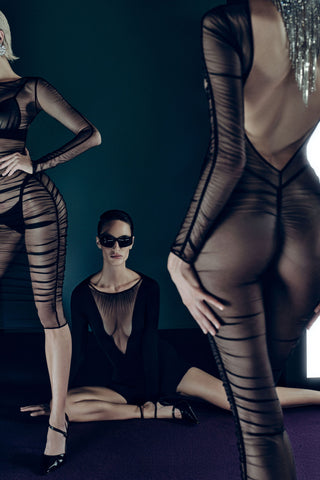Scandale Nuit Fauve Sheer Long Sleeve Jumpsuit Black