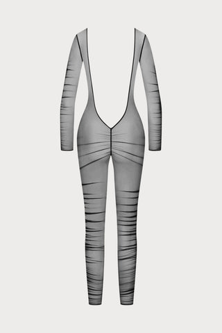 Scandale Nuit Fauve Sheer Long Sleeve Jumpsuit Black