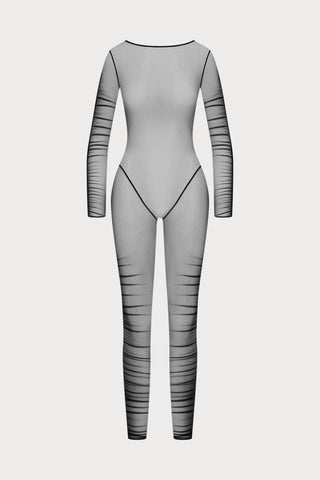 Scandale Nuit Fauve Sheer Long Sleeve Jumpsuit Black