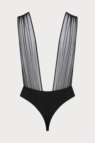 Scandale Nuit Fauve V-Neck Thong Bodysuit Black