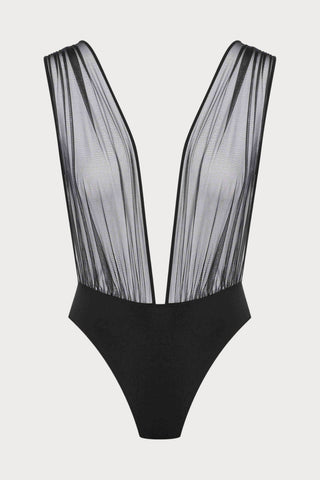 Scandale Nuit Fauve V-Neck Thong Bodysuit Black