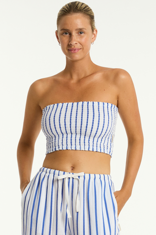 Sea Level Amalfi Blue Cotton Beach Bandeau Top
