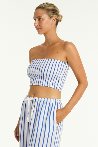 Sea Level Amalfi Blue Cotton Beach Bandeau Top