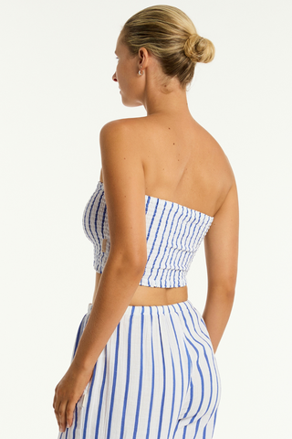 Sea Level Amalfi Blue Cotton Beach Bandeau Top