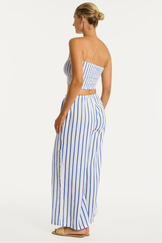 Amalfi Blue Striped Cotton Bandeau Beach Top, Size XS (UK 8)