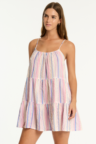 Sea Level Boho Cotton Stripe Tie Back Short Sundress