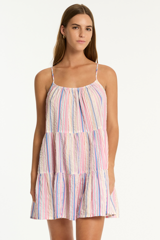 Sea Level Boho Cotton Stripe Tie Back Short Sundress