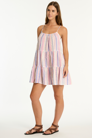 Sea Level Boho Cotton Stripe Tie Back Short Sundress