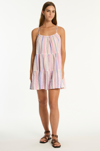 Sea Level Boho Cotton Stripe Tie Back Short Sundress