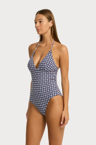 Coast Longline Halterneck Swimsuit in Cobalt, Size XS (UK 8)